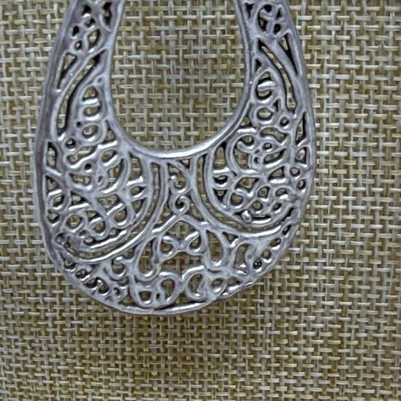 E&L Sterling Silver Electroform Open Filigree Teardrop Dangle Earrings - Picture 6 of 8